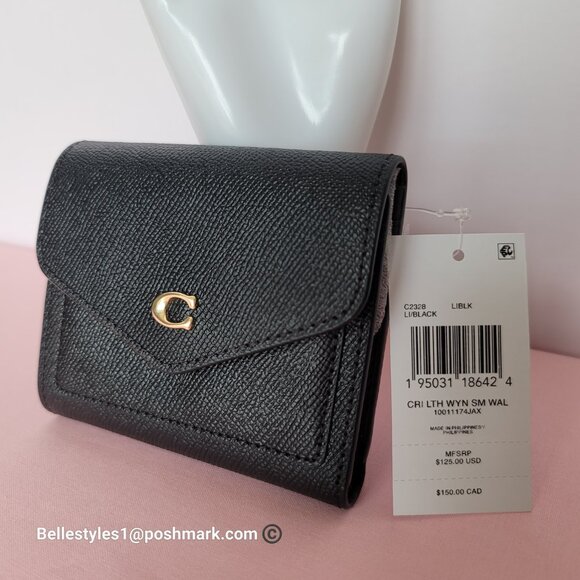 COACH Wyn Crossgrain Leather Small Leather Wallet- Black color - Picture 15 of 16